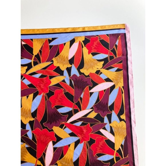 ANN TAYLOR Red Purple Yellow Blue Lily Floral Print Silk 25" x 25" Square Scarf - Picture 4 of 13